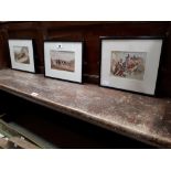 Three framed coloured prints.