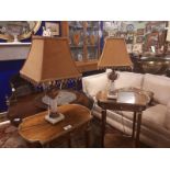 Pair of decorative brass and onyx bedside lamps.