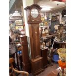 19th C. oak long cased Grandfather clock with round white dial. 19th C.