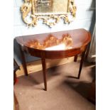 Pair of Georgian inlaid mahogany demi - lune side tables. { 76cm H X 122cm W X 66cm D }.