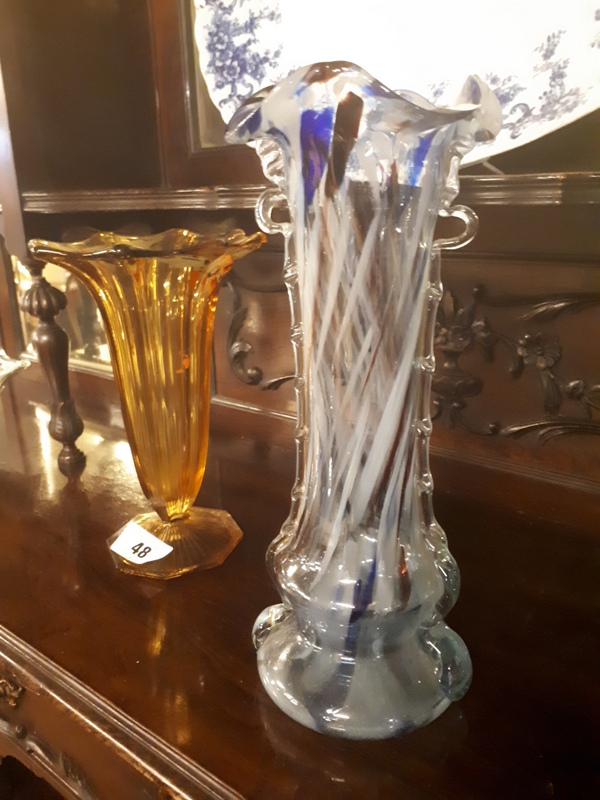 Murano glass vase and amber glass vase.