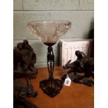 Decorative metal and glass table lamp in the Lalique style.