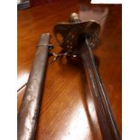 19th. C. basket hilt sword in original metal scabbard.