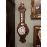 Victorian carved oak banjo barometer.