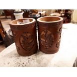 Pair of carved bamboo brush pots.