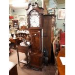 19th. C. mahogany long cased clock with painted arched dial { 226cm H }.