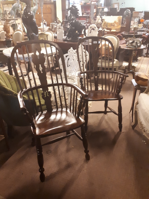 Pair of mahogany Windsor backed armchairs.