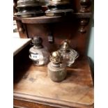 Three glass and brass lamp bowls.