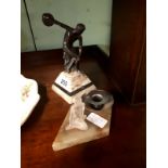 Art Deco style candlestick with reclining Lady and an Art Deco style bronze figure mounted on a