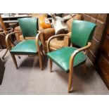 Pair of 1960's beech open armchairs.