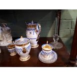 19th C. ceramic coffee set and glass candle stick.