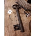 Large early 19th. C. key { 33cm L }.