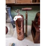 Early 20th C. copper and brass fire extinguisher.