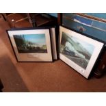 Set of four locomotive prints.