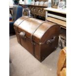 19th. C. leather dome topped travel trunk monogrammed J. H.