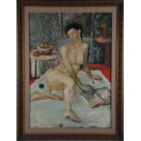 Dipinto olio su cartone raff. ''NUDO DI DONNA CHE LEGGE''. Siglato C.B. e datato 1926 in basso a