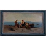 LAEZZA GIUSEPPE - Napoli, 1835-1905. Dipinto olio su tavola raff. ''PESCATORI SULLA SPIAGGIA''.