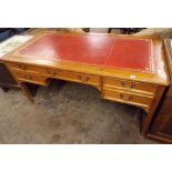 20TH CENTURY PINE LIBRARY DESK WITH GILT RED LEATHER SCIVER