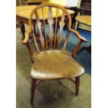 19TH CENTURY YEW AND ELM HOOP BACKED WINDSOR CHAIR WITH CRINOLINE CROSS STRETCHER