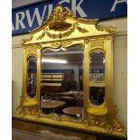 GILDED VICTORIAN DECORATIVE TRIPLE OVERMANTLE