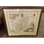 ANTIQUARIAN MAP OF NORTHAMPTONSHIRE 52 X 43CM F/G