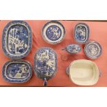 SELECTION OF 19TH CENTURY BLUE AND WHITE TRANSFER PRINTED WARE INCLUDING A SAUCE TUREEN AND LADLE