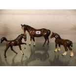 THREE BESWICK BROWN GLOSS HORSES