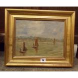 20TH CENTURY OIL ON CANVAS UNSIGNED SAILING SHIPS/BOATS 29 X 22CM F/G