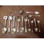 FIVE SHEFFIELD SILVER TEASPOONS AND I OTHER,