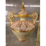 WORCESTER GRAINGER AND CO OVOID RETICULATED AND GILDED VASE AND COVER 22.