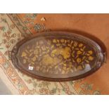 MAHOGANY OVAL GALLERY TRAY WITH MARQUETRY DECORATION