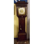 BRASS FACED 8 DAY LONGCASE CLOCK WITH APPLIED SPANDRELS, SILVER CHAPTER RING,