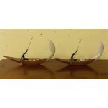 PAIR OF 2OTH CENTURY WOOD AND COLD PAINTED METAL MODEL S OF CANOES