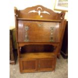 ARTS AND CRAFTS OAK NARROW BUREAU CUPBOARD