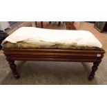 VICTORIAN MAHOGANY DUET STOOL WITH HINGED TOP ON OCTAGONAL TAPERED TURNED LEGS