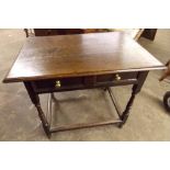 CHARLES II OAK SIDE TABLE WITH A OVERHANGING TOP AND FITTED DRAWER