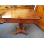 VICTORIAN MAHOGANY SIDE TABLE WITH SINGLE DRAWER ON A TAPERED COLUMN WITH CONCAVE BASE