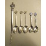 CASED ENAMEL TOPPED TEASPOONS,THREE WHITE METAL SPOONS,