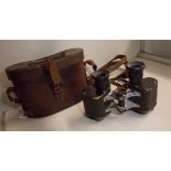 PAIR OF WATSON AND SONS MILITARY BINOCULARS IN LEATHER CASE