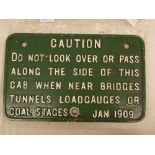 CAST METAL RAILWAY CAUTION SIGN PLATE