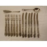 BAG OF ORNATE SILVER HANDLED KNIVES AND FORKS