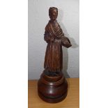 BAVARIAN WOODEN CARVED FIGURE OF OLD LADY WITH A BASKET