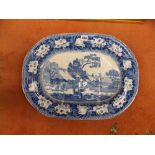19TH CENTURY BLUE AND WHITE TRANSFER PRINTED PEARL WARE MEAT PLATTER