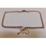 9CT ROSE GOLD CHAIN WITH CROSS AND 18CT GOLD MADONNA AND CHILD MEDALLION 27.