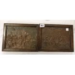 PAIR OF COPPER BAS RELIEF TENIERS STYLE TAVERN SCENE PLAQUES FRAMED