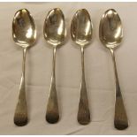 GEORGIAN SILVER SPOON AND THREE GEORGIAN EXETER SPOONS