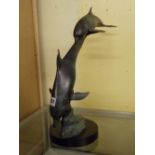 20TH CENTURY BRONZE SCULPTURE OF LEAPING DOLPHINS