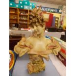 AUSTRIAN PORCELAIN TEPLITZ WIEN BUST OF AN ART NOUVEAU FEMALE WITH CHERUB SCROLL - MARKS TO