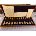 JOHN PINCHES CASED RSPB TWELVE STERLING SILVER BIRD SPOON SET