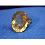 9CT GOLD CITRINE DRESS RING 6.